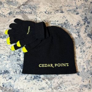 Cedar Pointe New Stockingcap Hat Gloves Black Yellow NWOT